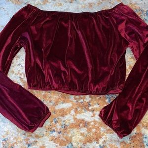 Off the shoulder red velvet top